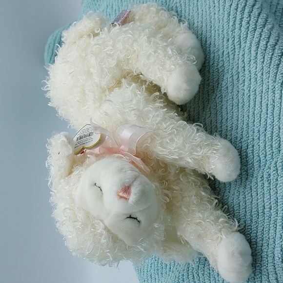 Ty 2004 Plush Lamb Serena Curly Fluffy Hair Pink Bow EUC - Picture 1 of 7